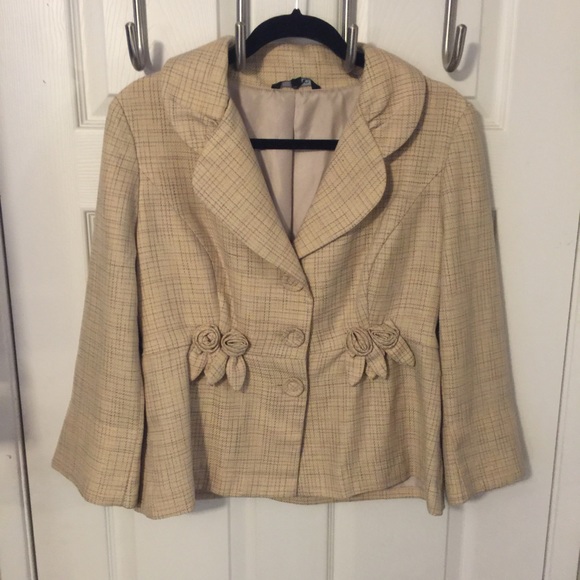 Zinc Plaid Cropped Lined Rosette Golden Yellow Blazer Sz XL - Picture 1 of 7